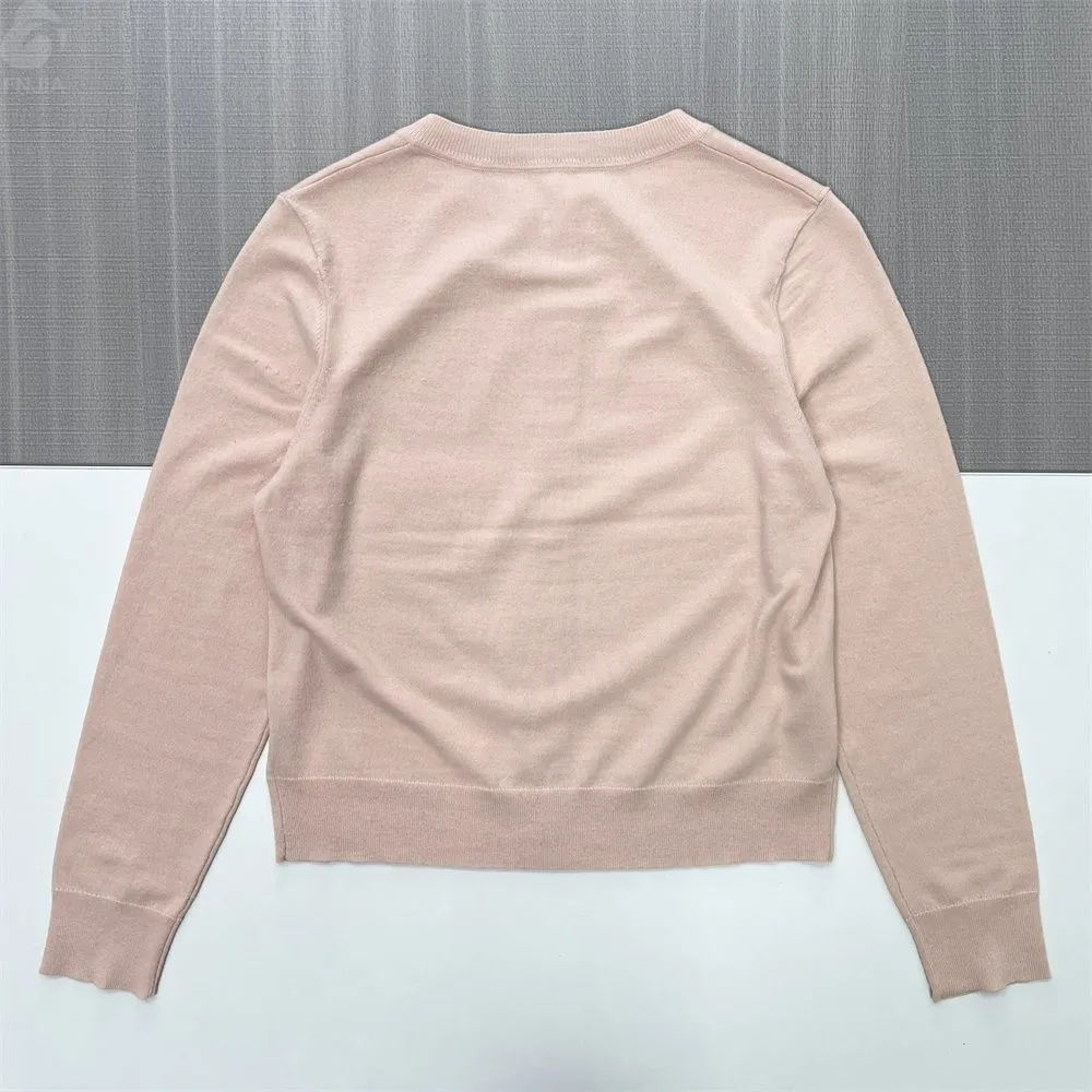 Women's Blush Pink Slim-Fit Crew Neck Cardigan - Custom Minimalist Layering Apparel