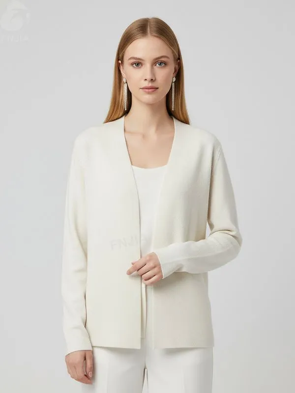 Women's Ivory V-Neck Open-Front Knit Cardigan - Custom Minimalist Versatile Apparel