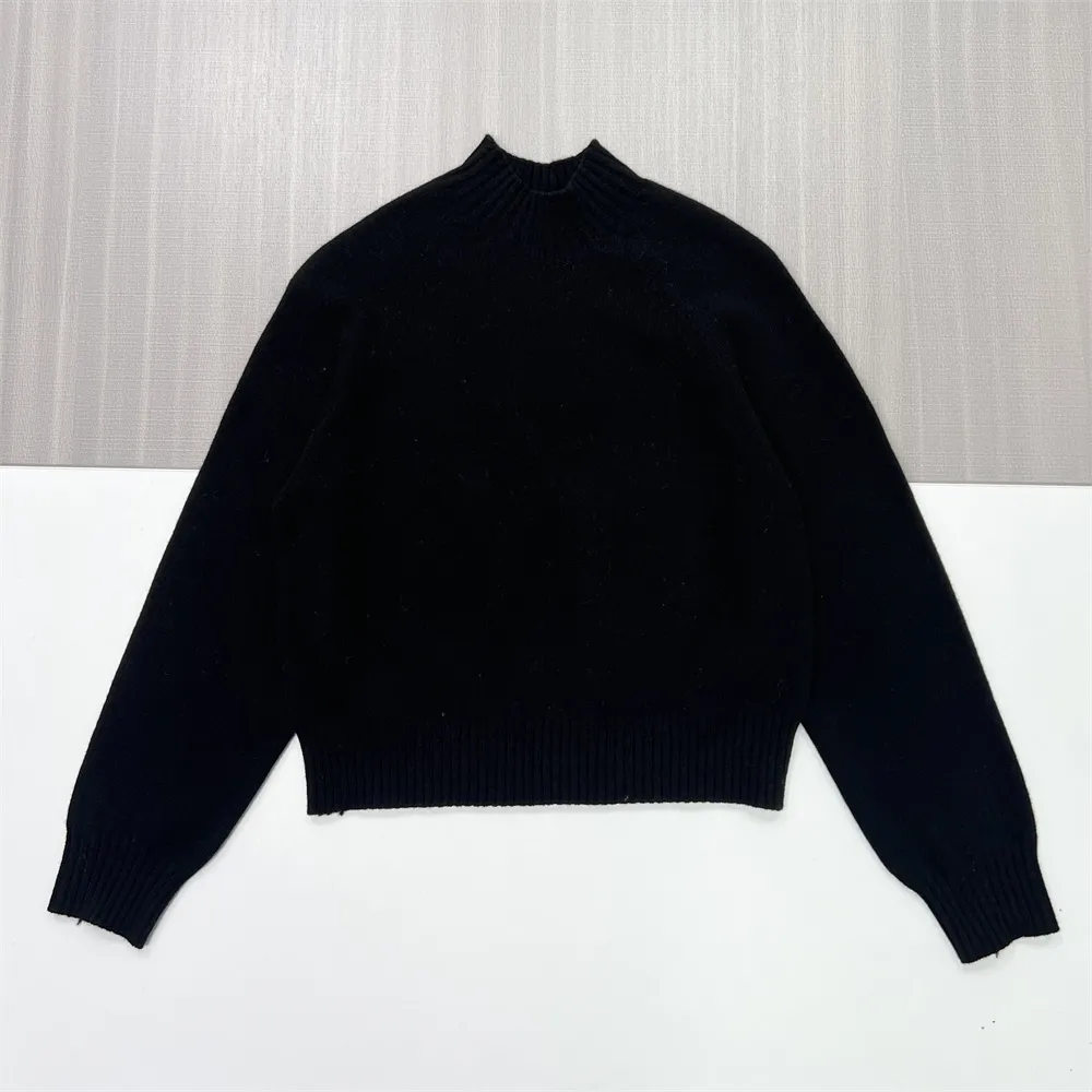 Women's Black Cropped Mock Neck Sweater with Subtle Texture - Custom Modern Casual Apparel