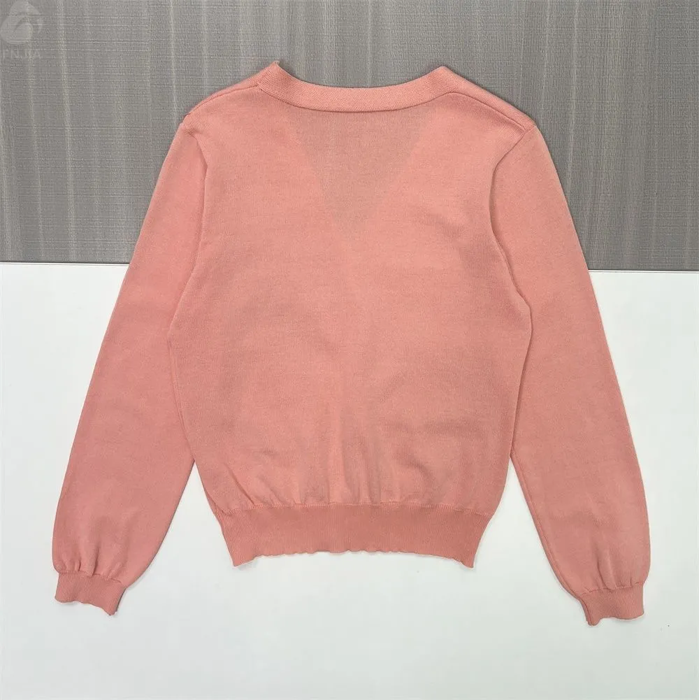 Women's Blush Pink Knit Cardigan with Bunny Embroidery & Pearl Accents - Custom Whimsical Statement Apparel