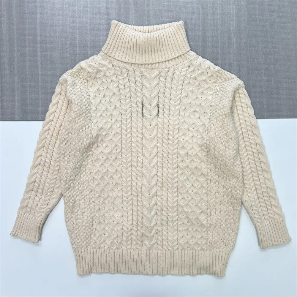 Women's Cream Oversized Turtleneck Sweater with Mixed Cable Knit Patterns - Custom Textured Classic Apparel