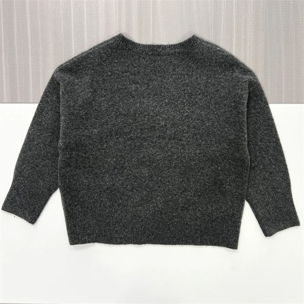 Women's Charcoal Fuzzy V-Neck Oversized Sweater - Custom Cozy Casual Apparel