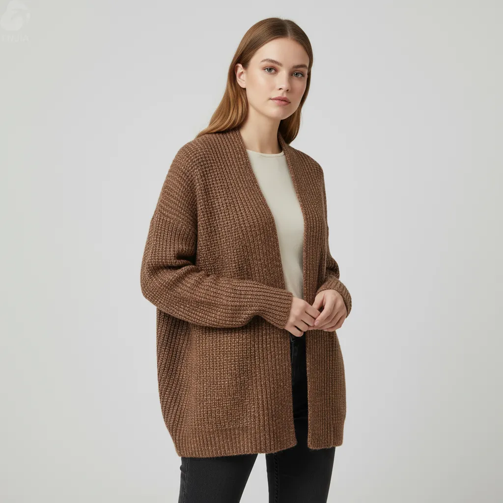 Women's Copper Marled Rib-Knit Oversized Open-Front Cardigan - Custom Cozy Casual Apparel