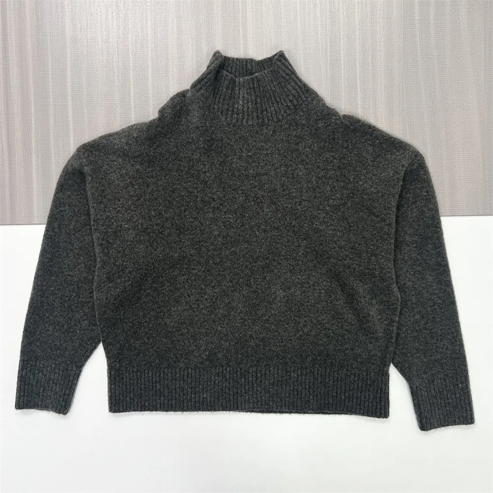 Women's Charcoal Oversized Turtleneck Sweater - Custom Cozy Casual Apparel