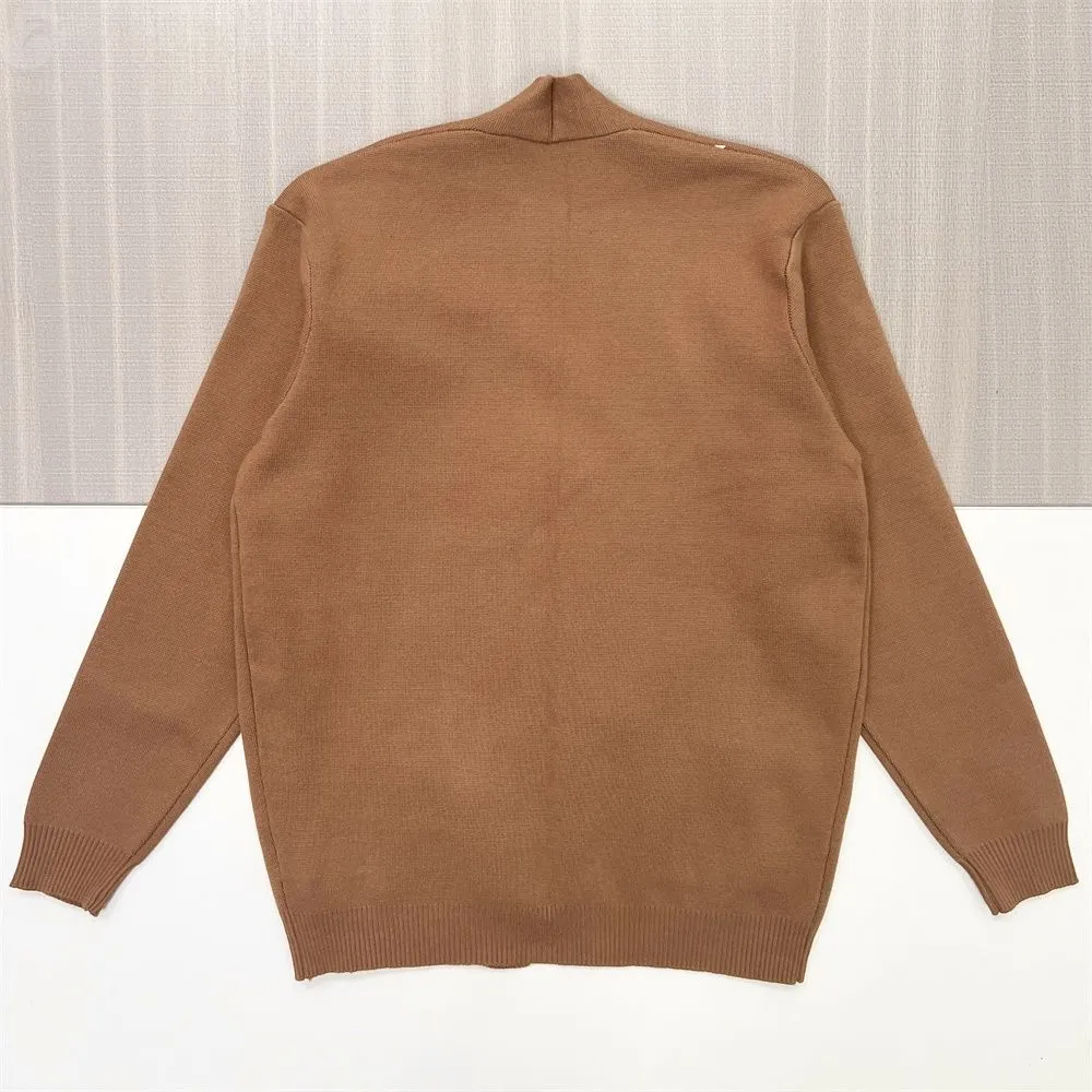 Women's Camel Oversized V-Neck Knit Cardigan with Pockets - Custom Minimalist Everyday Apparel