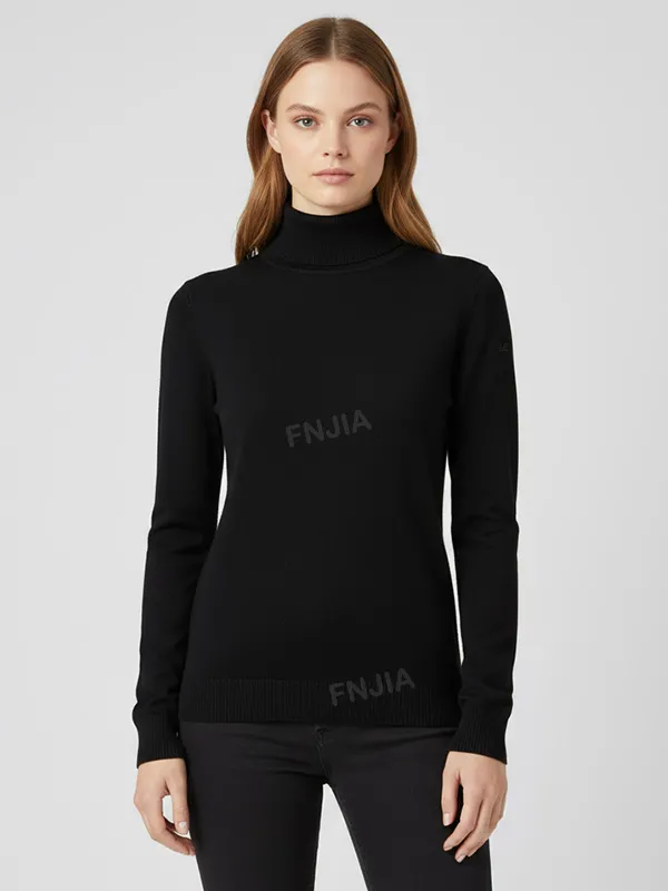 Women's Black Slim-Fit Turtleneck Sweater - Custom Timeless Basic Apparel