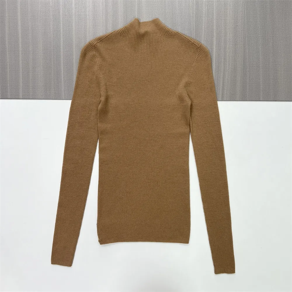 Women's Camel Ribbed Turtleneck Slim-Fit Sweater - Custom Timeless Basic Apparel