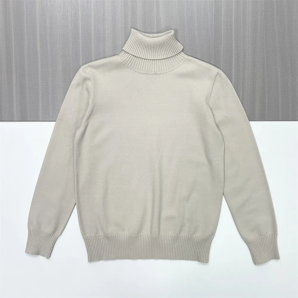 Women's Beige Slim-Fit Turtleneck Sweater - Custom Timeless Basic Apparel
