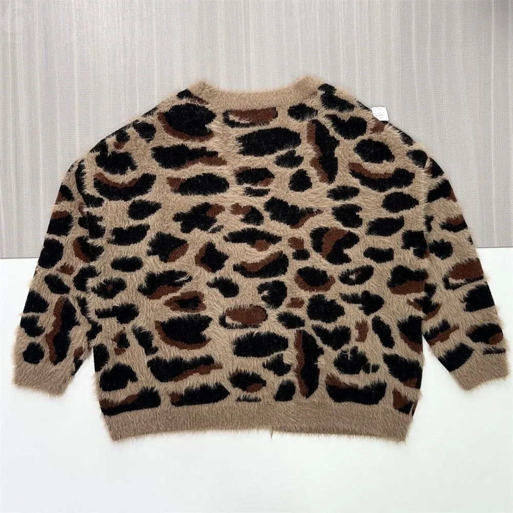 Women's Leopard Print Fuzzy V-Neck Cardigan - Custom Bold Casual Statement Apparel