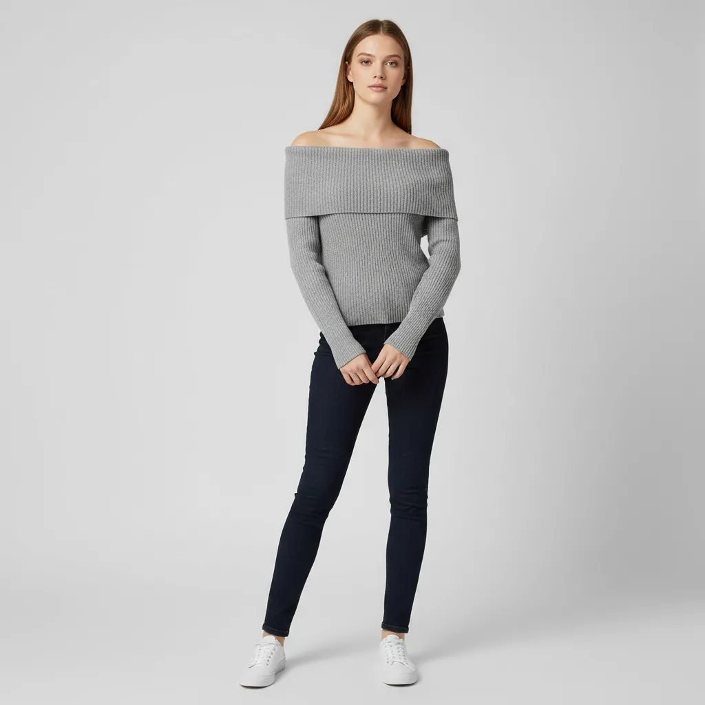 Women's Off-the-Shoulder Rib-Knit Cropped Sweater (Multi-Color Options)