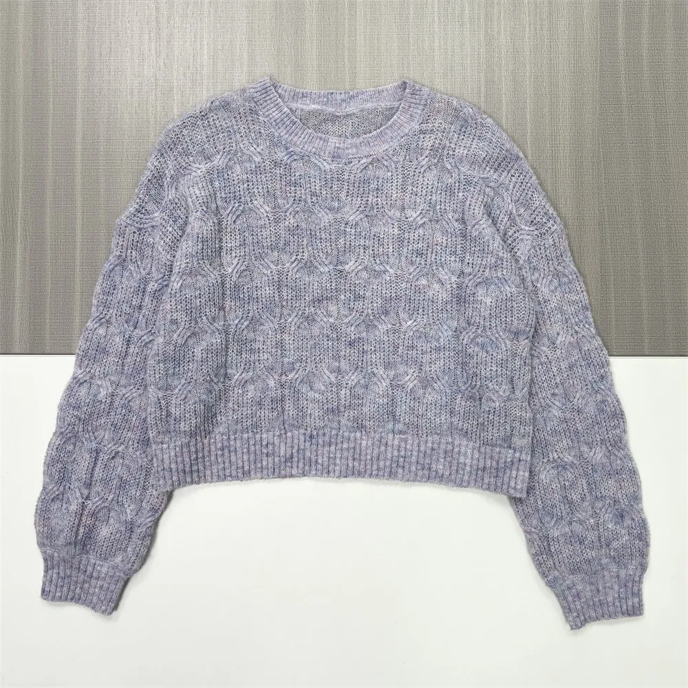 Women's Lavender Cable-Knit Sweater (Oversized Fit, Cropped Silhouette)