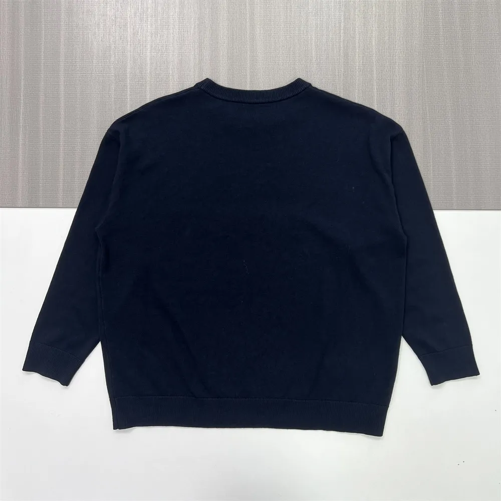 Women's Navy Crew Neck Knit Sweater (Oversized Relaxed Fit, Classic Solid Design)