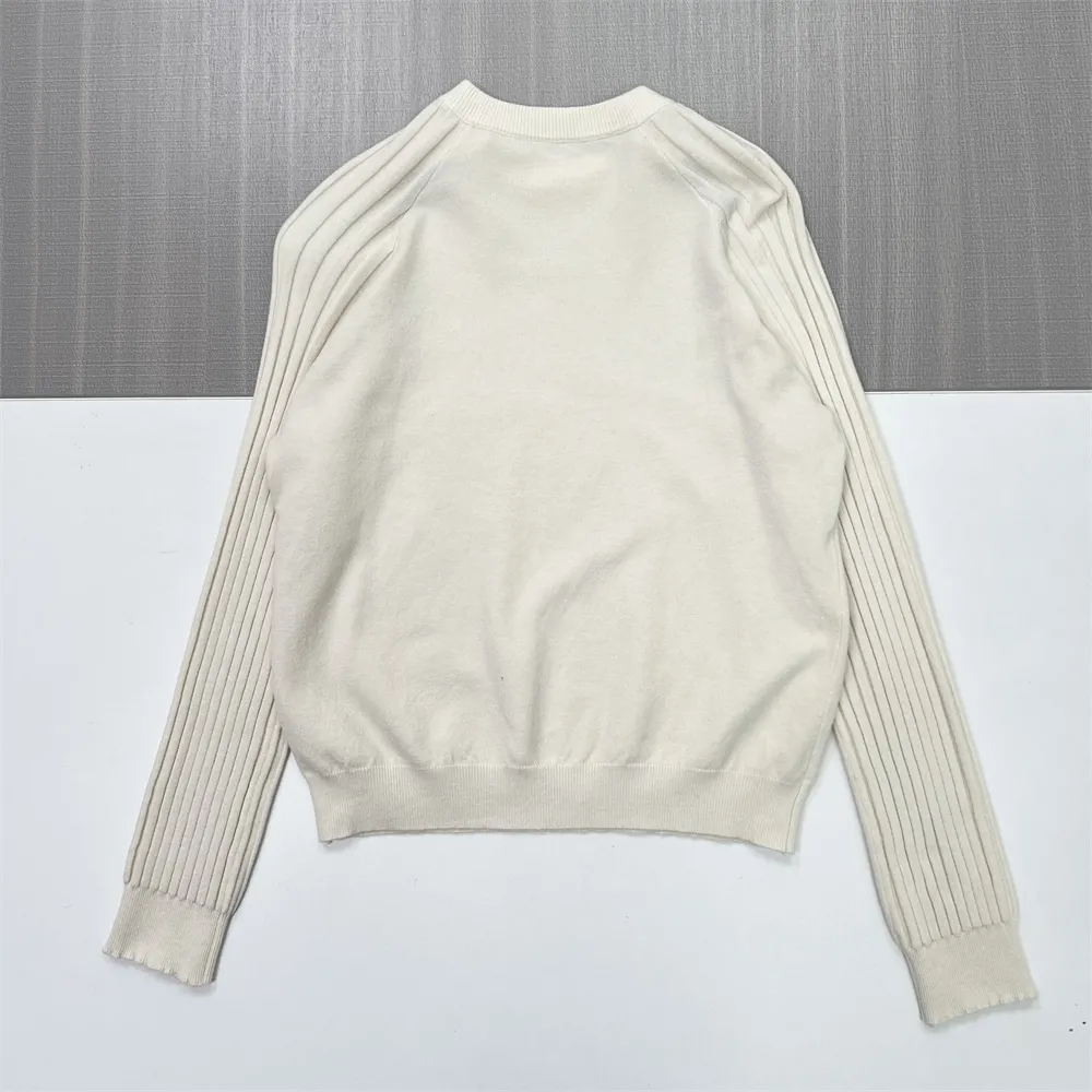 Women's Ivory Knit Sweater (Crew Neck, Shoulder Cut-Outs with Metal Accents)