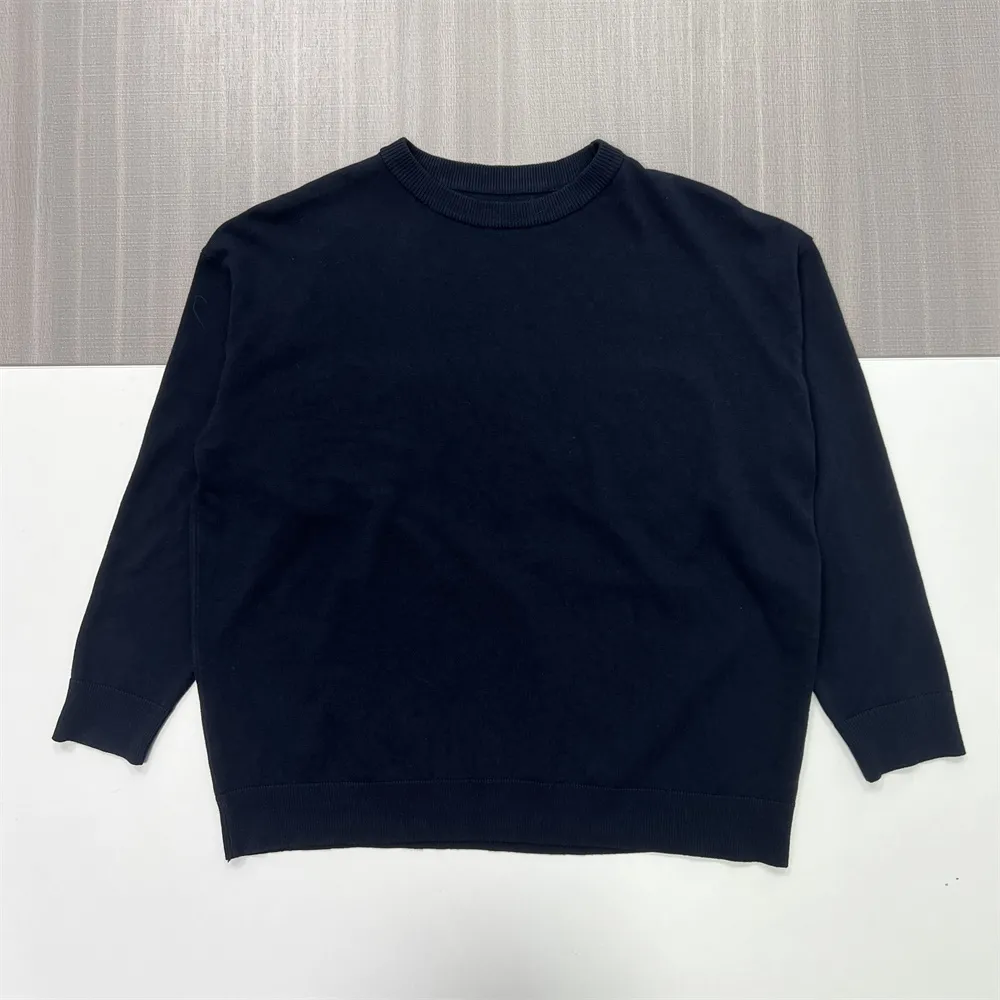 Women's Navy Crew Neck Knit Sweater (Oversized Relaxed Fit, Classic Solid Design)