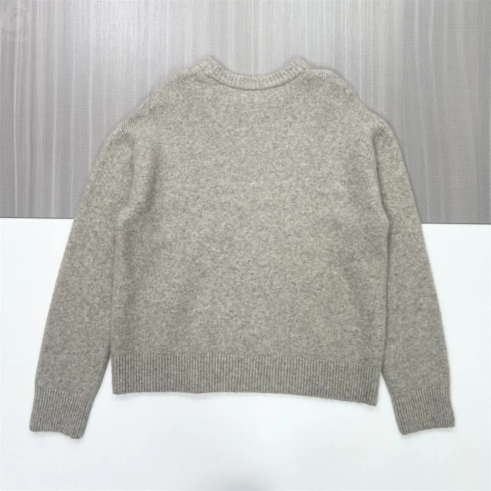 Women's Heather Grey Crew Neck Knit Sweater (Oversized Fit, Soft Texture)