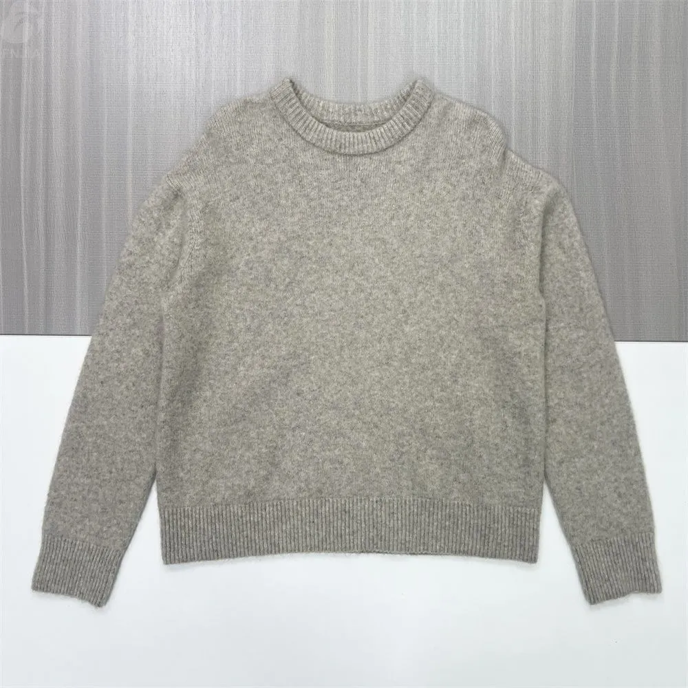 Women's Heather Grey Crew Neck Knit Sweater (Oversized Fit, Soft Texture)
