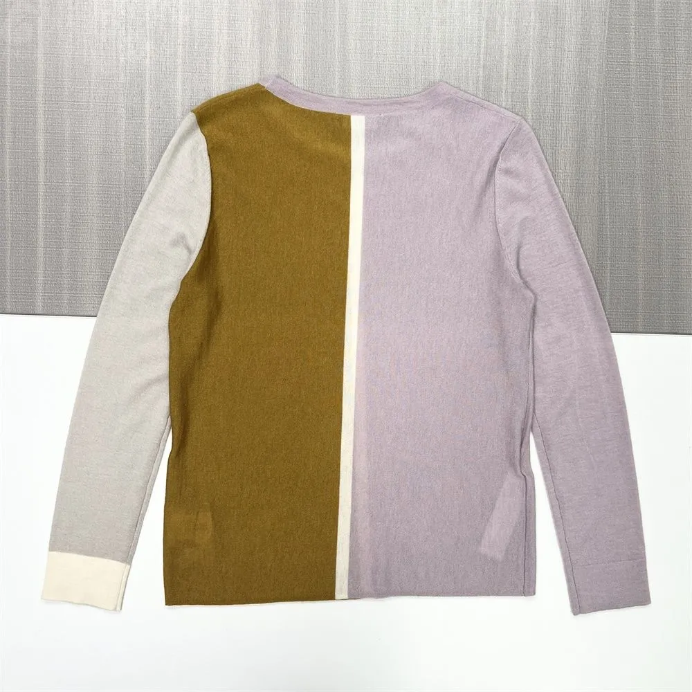 Women's Color-Block Knit Sweater (Lavender, Olive & Grey Panels)