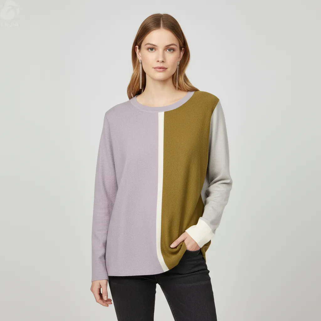 Women's Color-Block Knit Sweater (Lavender, Olive & Grey Panels)