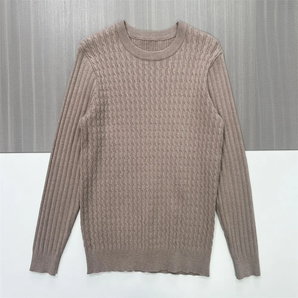 Women's Taupe Cable-Knit Crew Neck Sweater (Textured Pattern)
