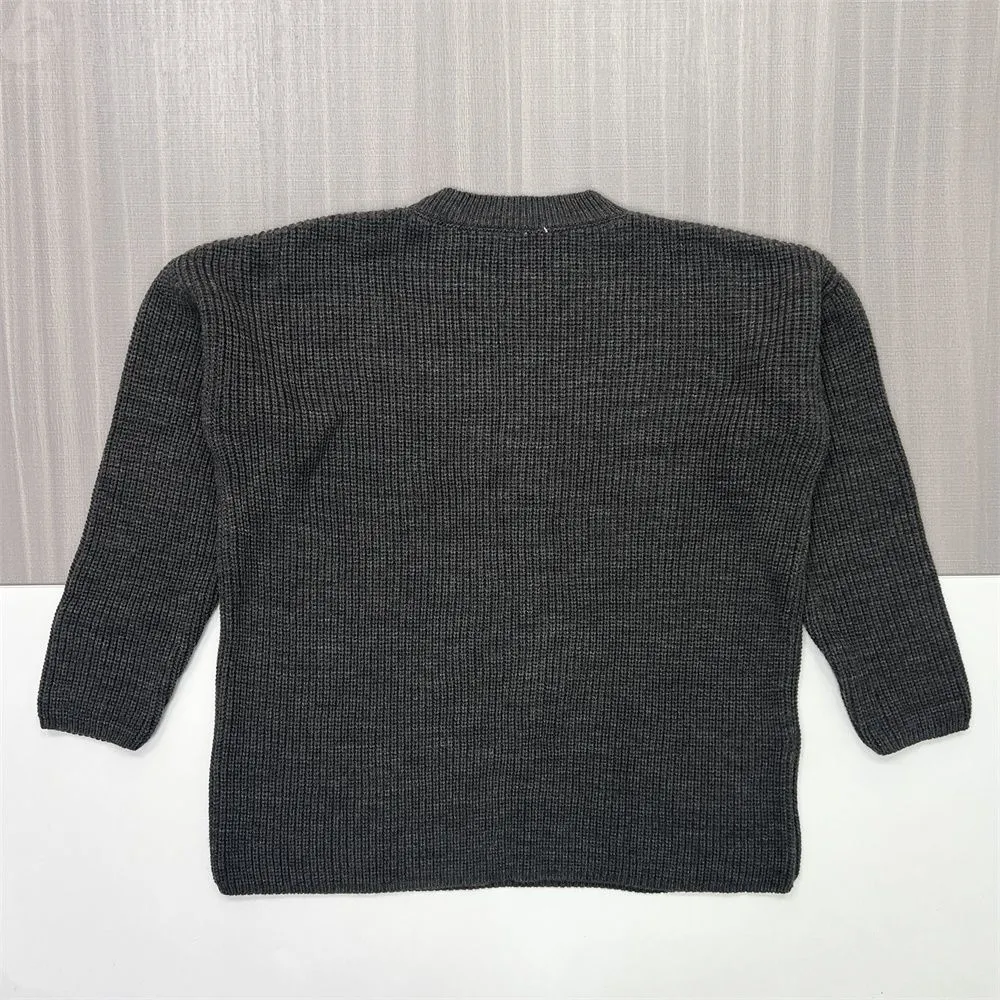 Women's Charcoal Rib-Knit Sweater (Crew Neck, Oversized 3/4 Sleeve Design)