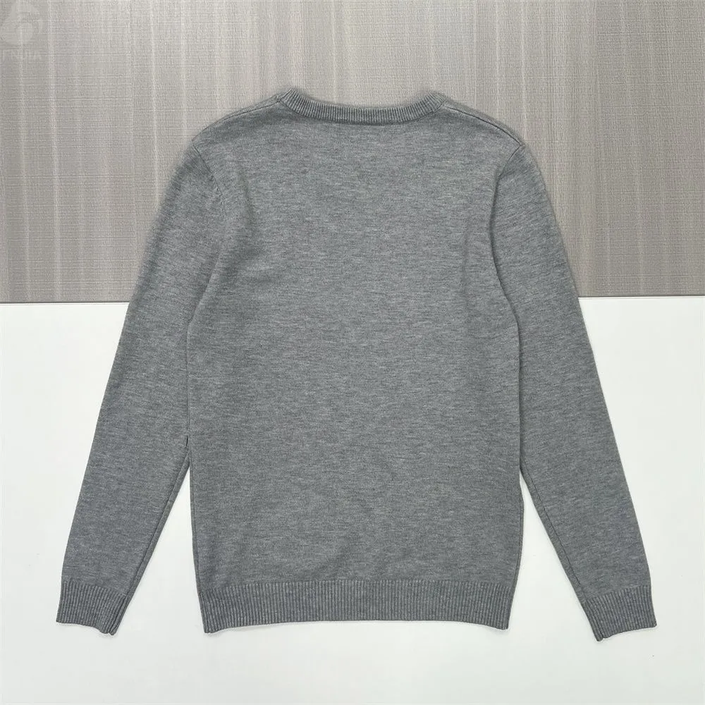 Women's Heather Grey Crew Neck Knit Sweater (Slim Fit, Minimalist Design)
