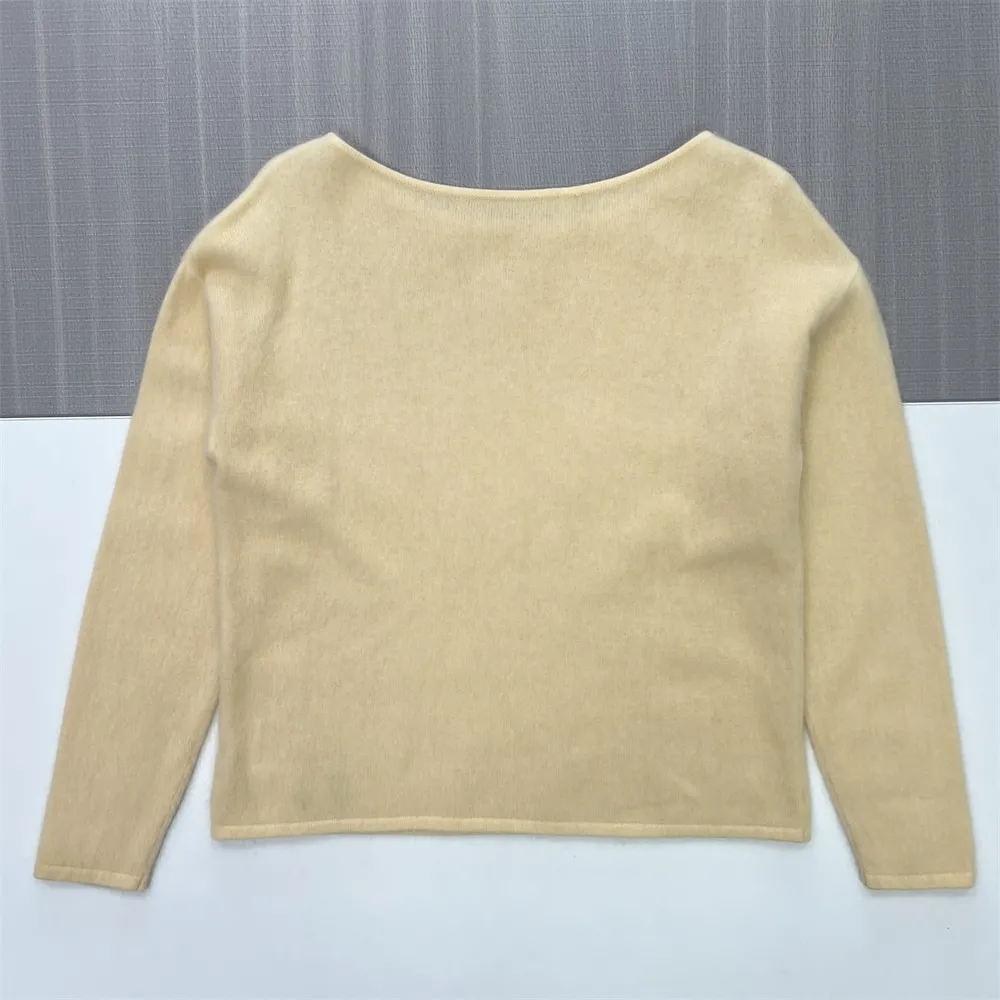 Women's Beige Boat Neck Knit Sweater (Soft Minimalist Design)