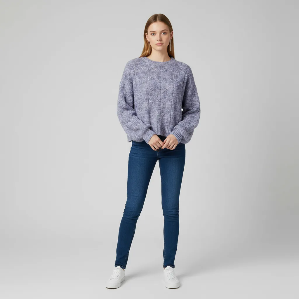 Women's Lavender Cable-Knit Sweater (Oversized Fit, Cropped Silhouette)