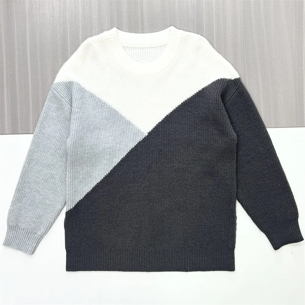 Women's Tri-Color Block Knit Sweater (Crew Neck, Oversized Relaxed Fit)