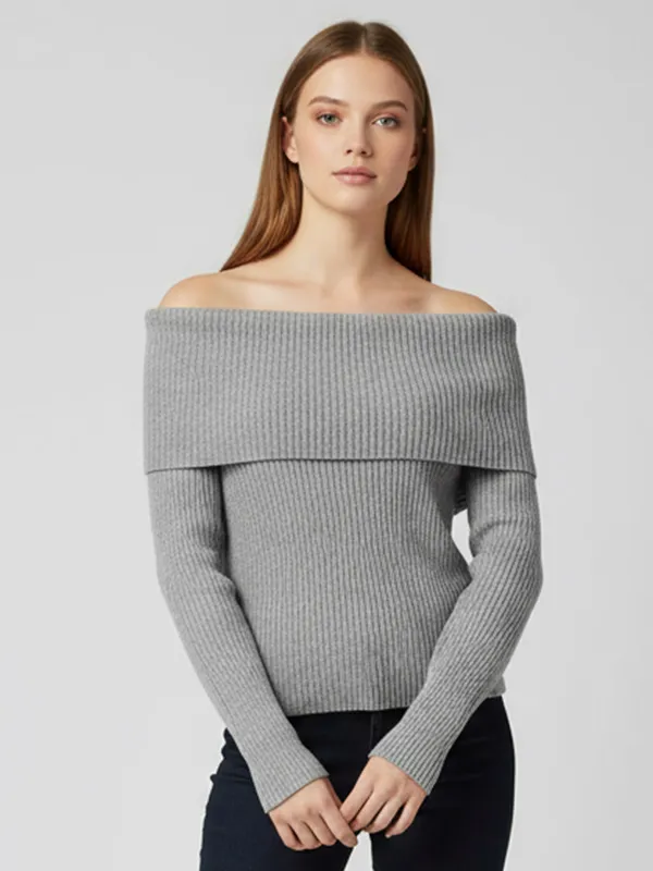 Women's Off-the-Shoulder Rib-Knit Cropped Sweater (Multi-Color Options)