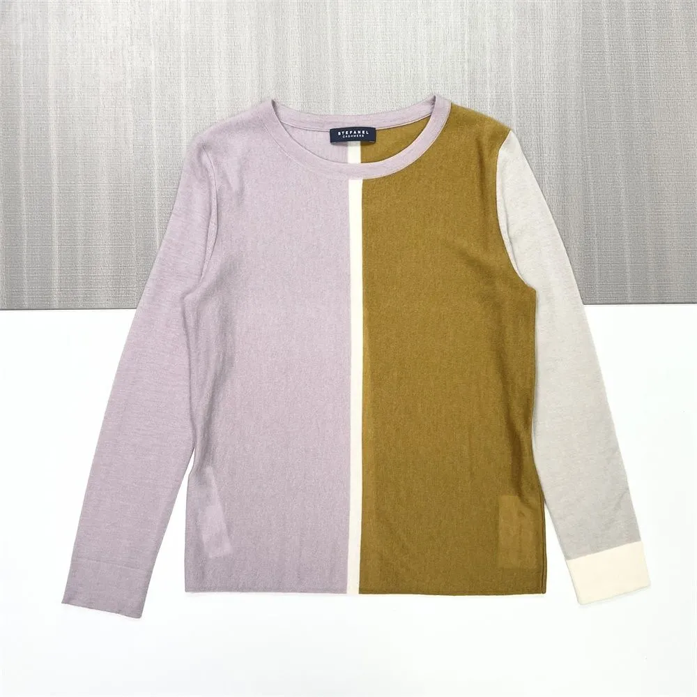 Women's Color-Block Knit Sweater (Lavender, Olive & Grey Panels)
