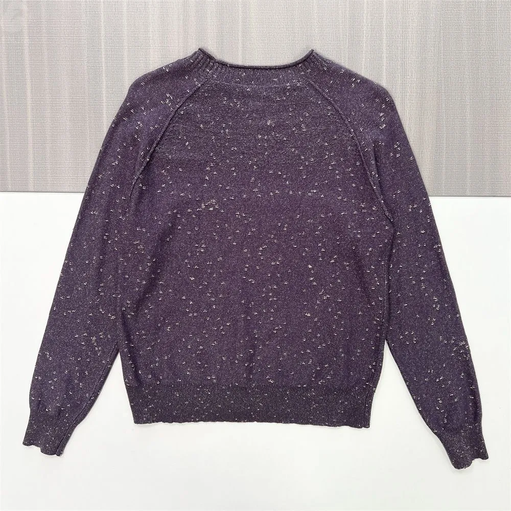 Women's Plum Speckled Knit Sweater (Crew Neck, Raglan Sleeve Relaxed Fit)