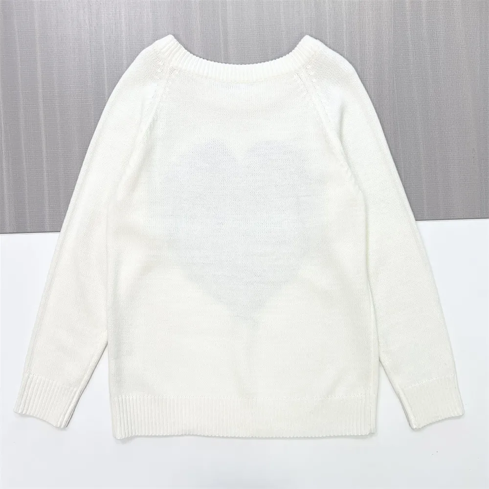 Women's White & Black Heart Cable-Knit Sweater (Crew Neck, Relaxed Fit)