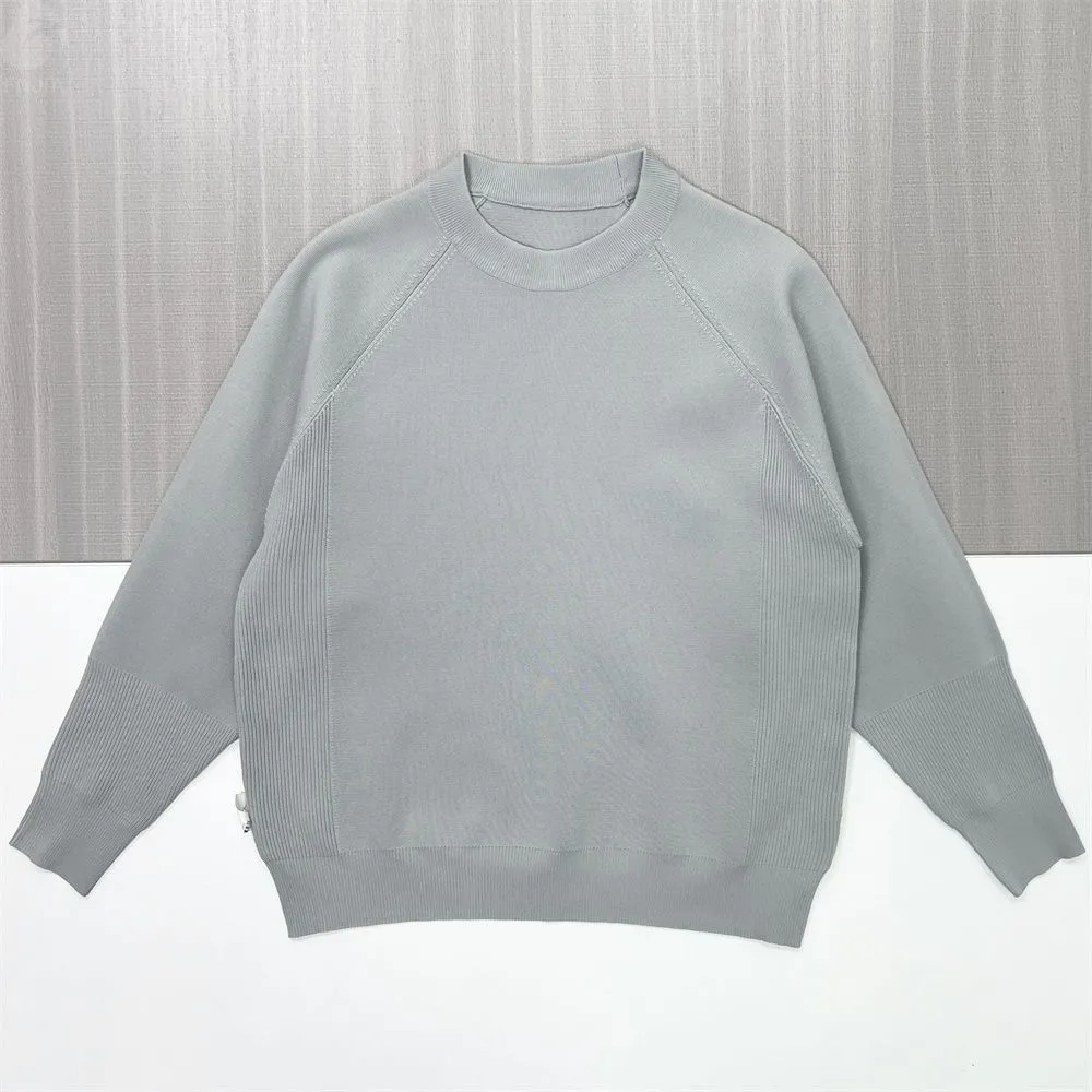 Women's Light Grey Rib-Knit Sweater (Crew Neck, Oversized Raglan Sleeve Design)