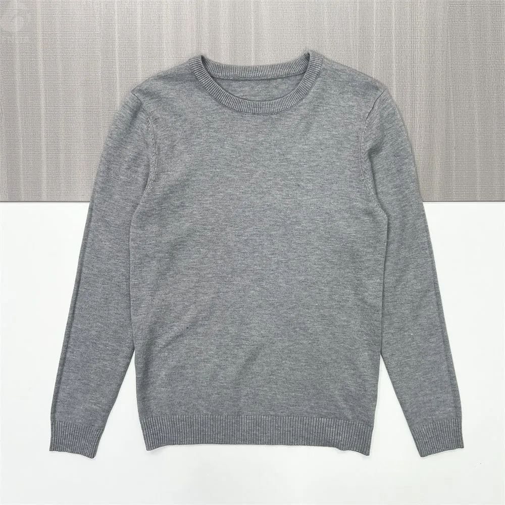 Women's Heather Grey Crew Neck Knit Sweater (Slim Fit, Minimalist Design)