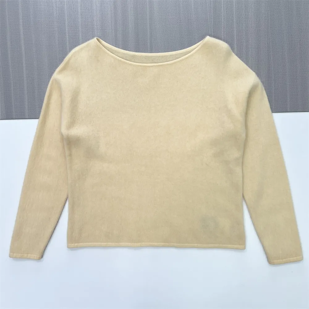 Women's Beige Boat Neck Knit Sweater (Soft Minimalist Design)