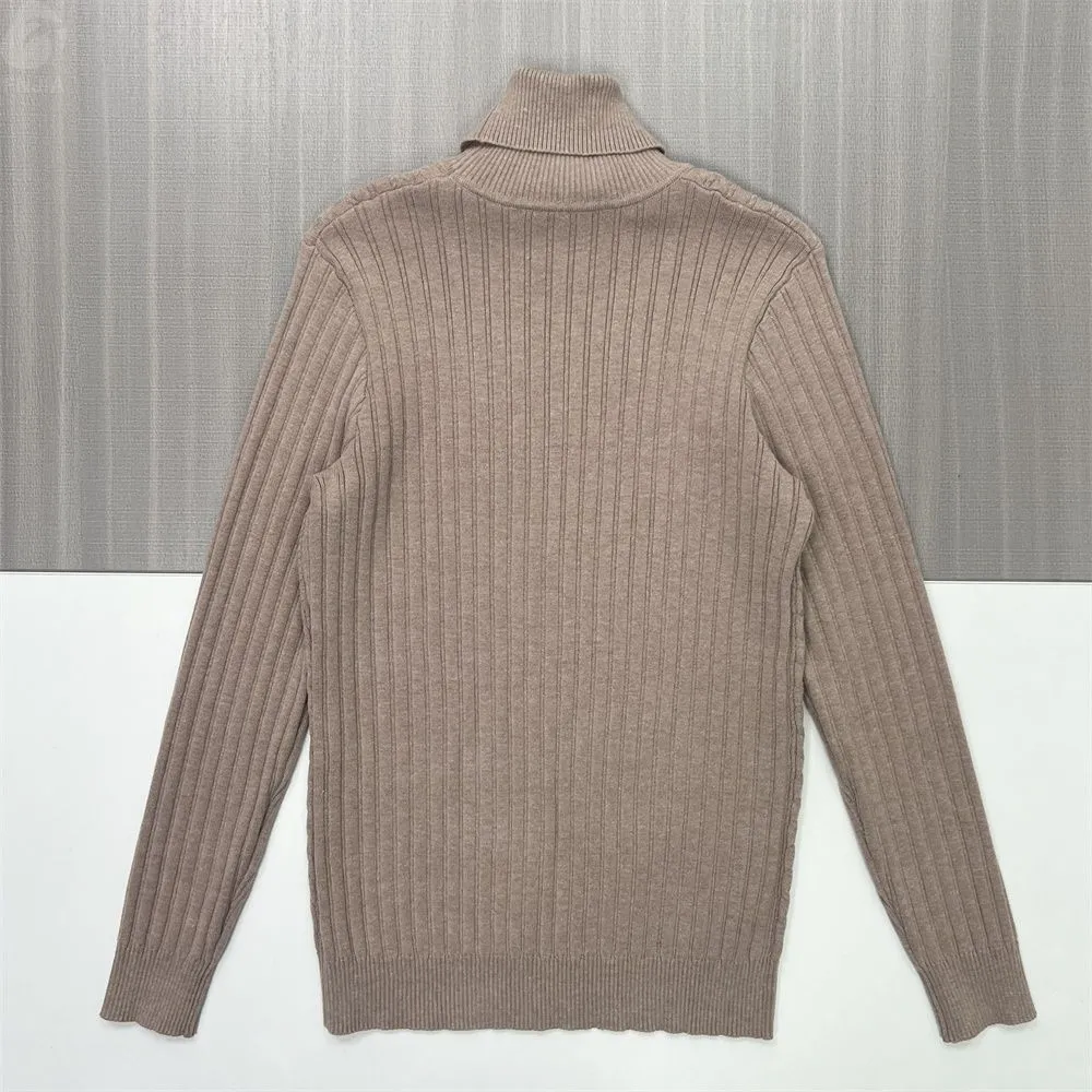 Women's Camel Turtleneck Cable-Knit Sweater (Slim Fit, Intricate Texture)