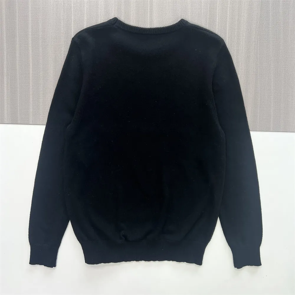 Women's Black Crew Neck Knit Sweater (Relaxed Fit, Classic Solid Design)
