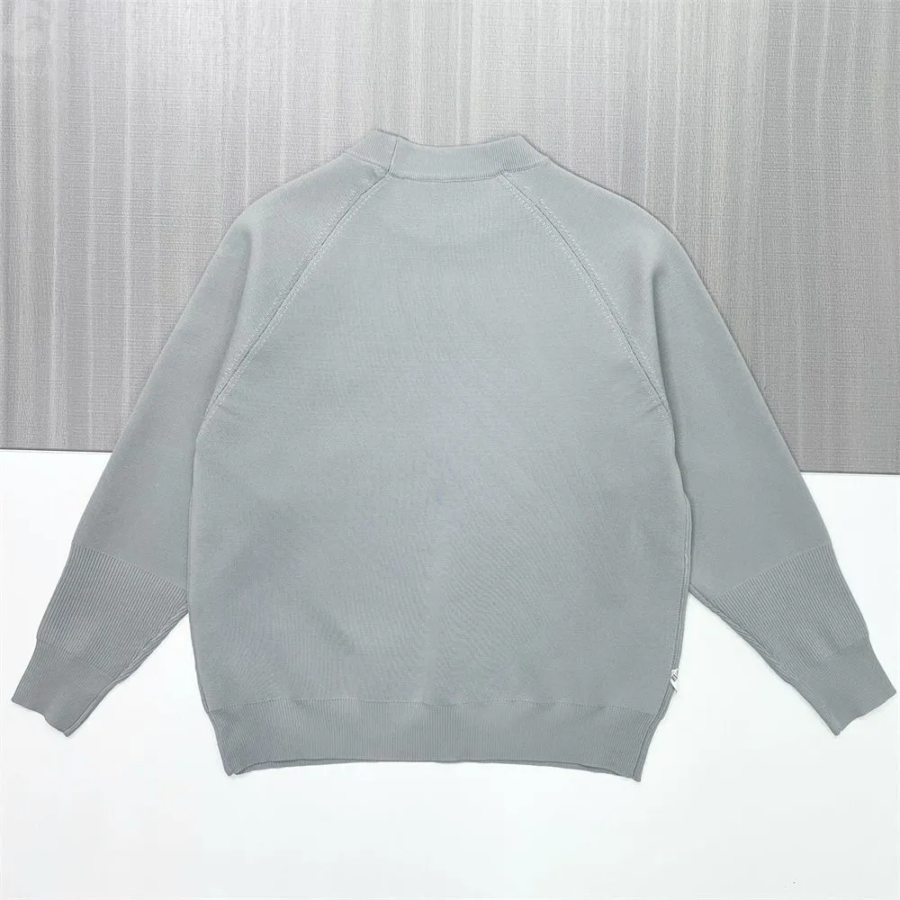 Women's Light Grey Rib-Knit Sweater (Crew Neck, Oversized Raglan Sleeve Design)