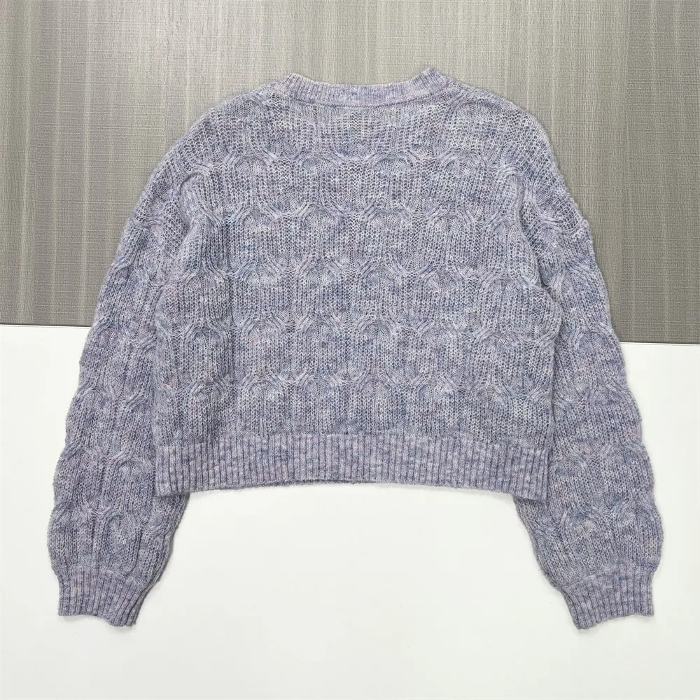 Women's Lavender Cable-Knit Sweater (Oversized Fit, Cropped Silhouette)