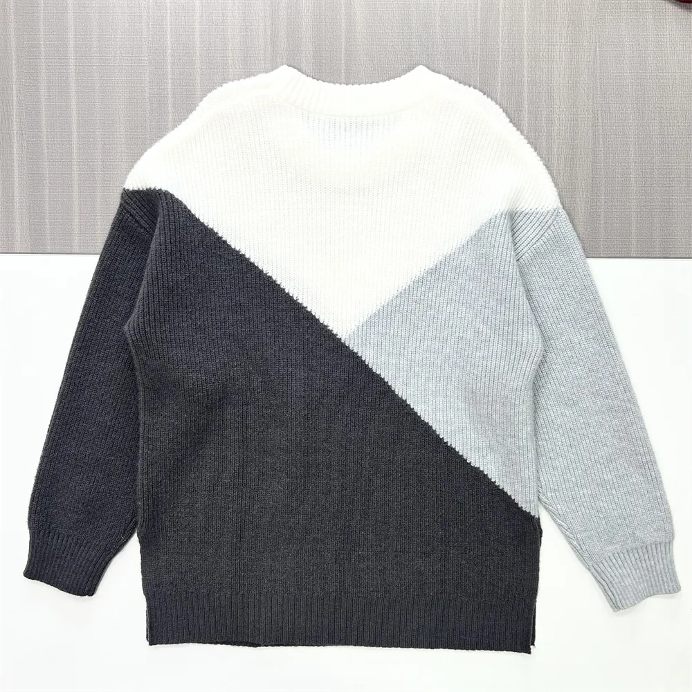 Women's Tri-Color Block Knit Sweater (Crew Neck, Oversized Relaxed Fit)