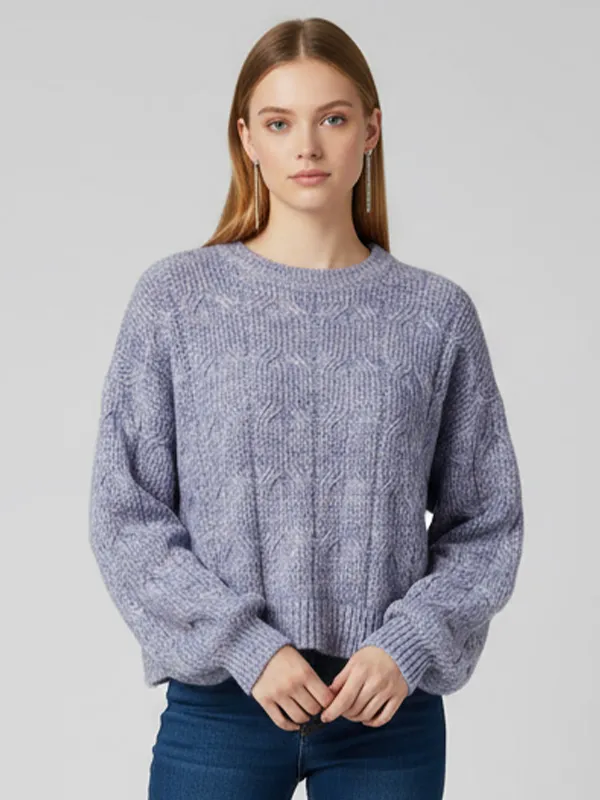 Women's Lavender Cable-Knit Sweater (Oversized Fit, Cropped Silhouette)