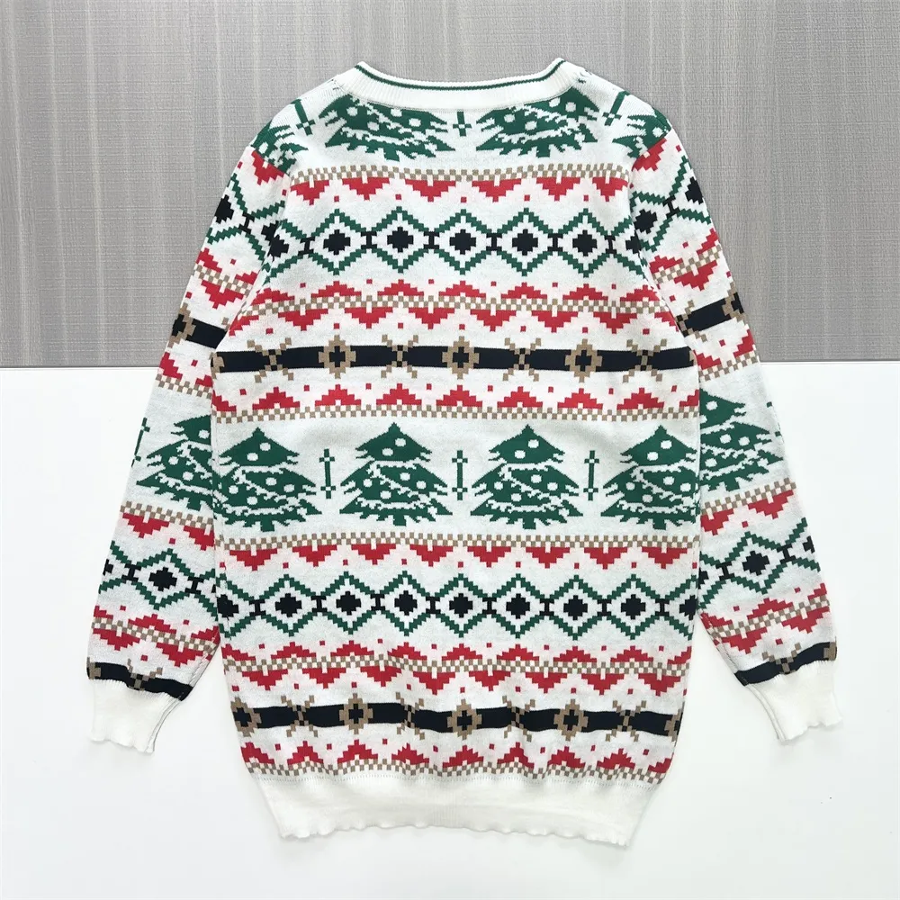 Women's Christmas Fair Isle Knit Cardigan with Tree Pattern (Red & Green)