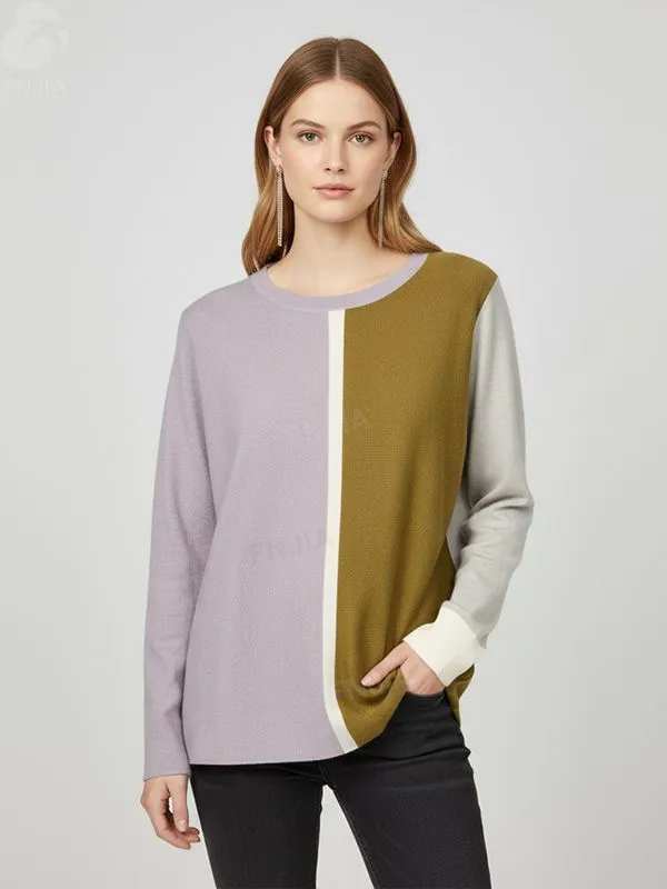 Women's Color-Block Knit Sweater (Lavender, Olive & Grey Panels)