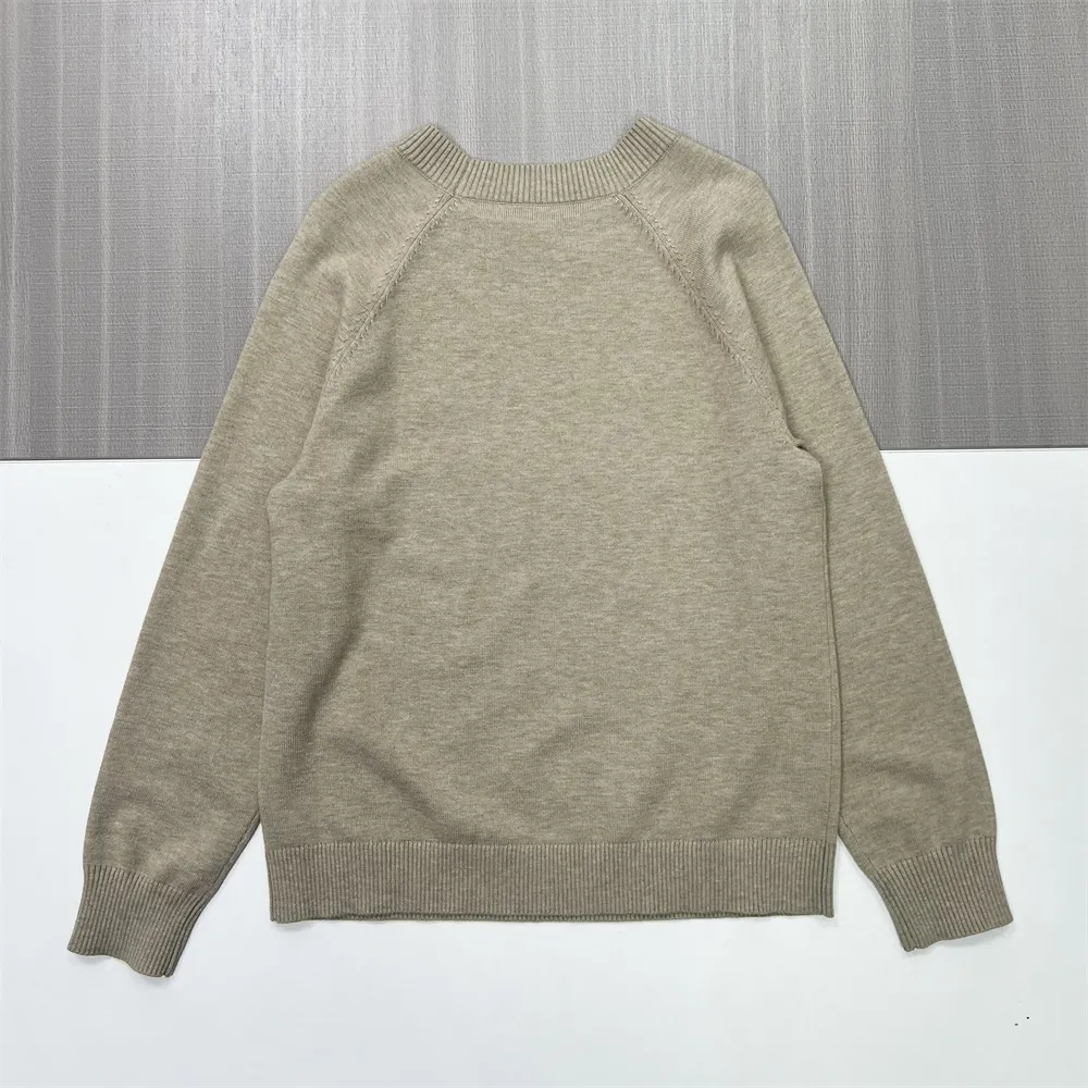 Women's Beige Crew Neck Knit Sweater (Shoulder Cable Detail, Slim-Fit Design)