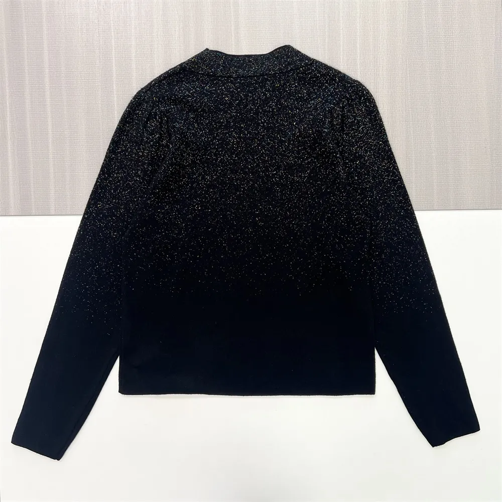 Women's Black & Gold Ombre Glitter Knit Sweater (Mock Neck, Slim-Fit Long Sleeve)