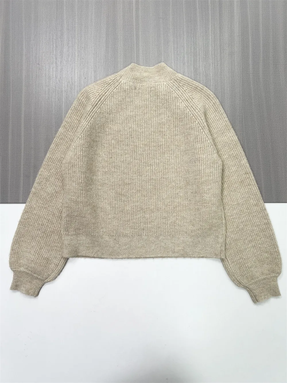 Women's Ivory Textured Knit Sweater (Crop Fit Side Button Accents & Crew Neck)