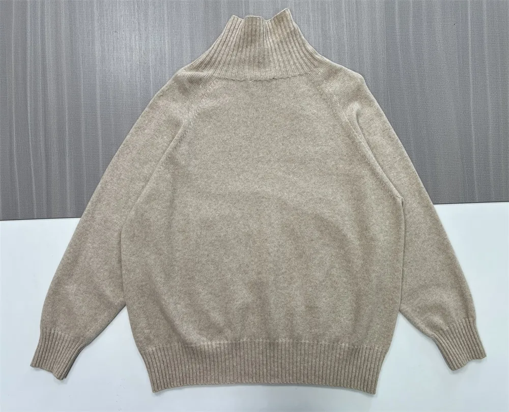 Women's Beige Turtleneck Knit Sweater (Oversized Fit, Soft Texture & Ribbed Trims)