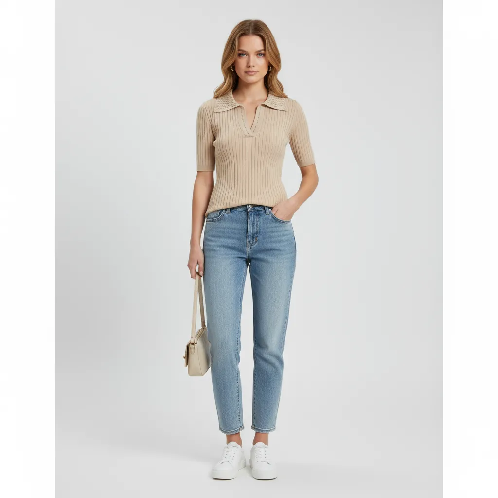 FNJIA Women's Casual Summer Short Pullover with Striped Knit V-neck