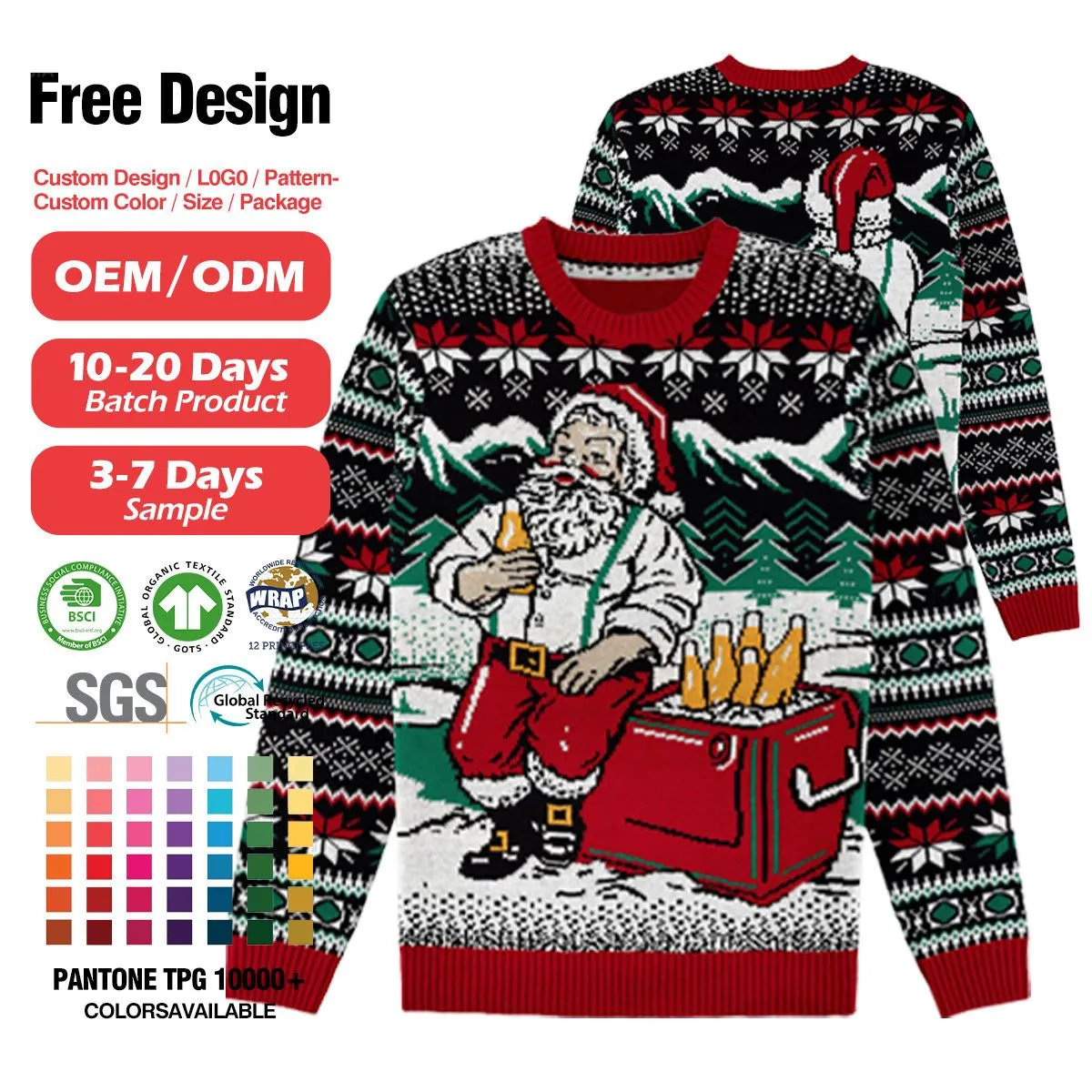 Unisex Ugly Christmas Sweater Round Neck Jacquard Long Sleeve Knit Funny Quirky Pullover Top