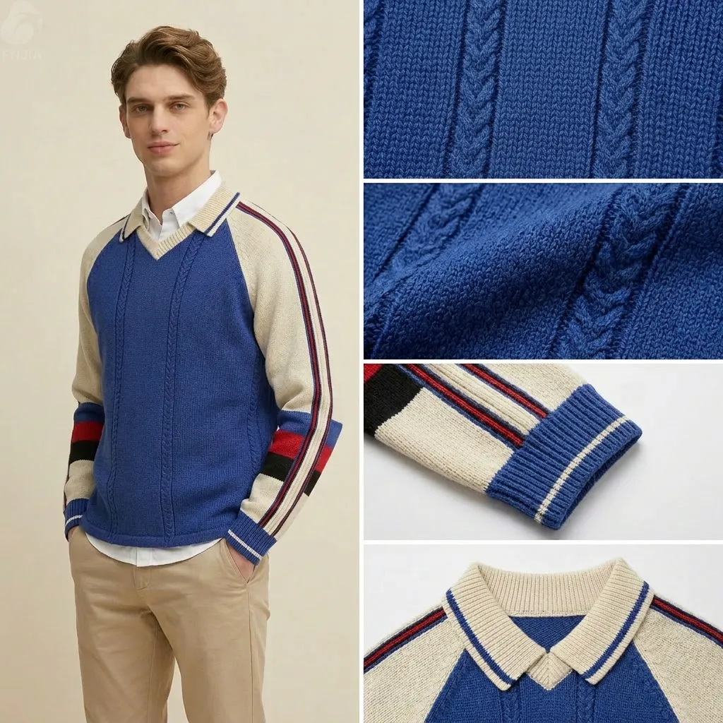 Men's Custom Logo Front Embroidery 3D Striped Knitted Rugby Sweater Pullover Winter Anti-Wrinkle Anti-Shrink